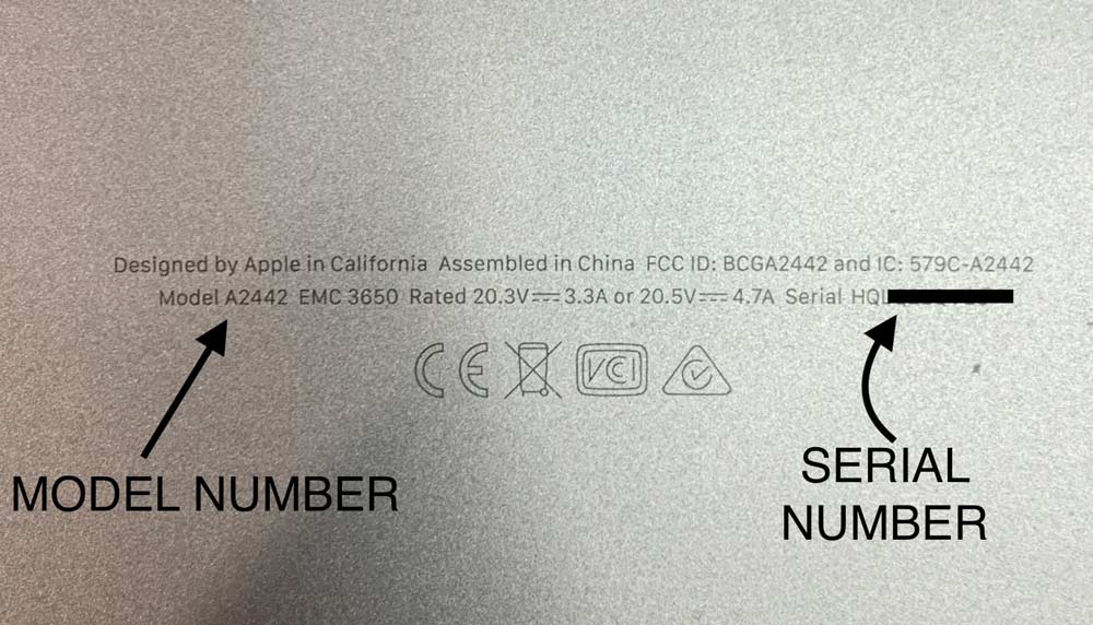 Example 1: Location of model and serial number
