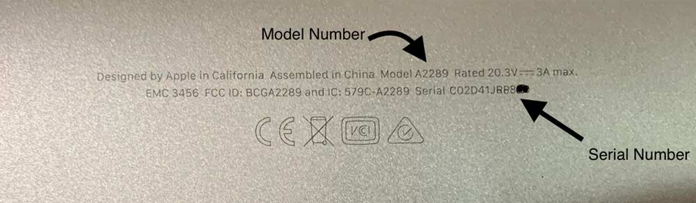 Example 2: Location of model and serial number